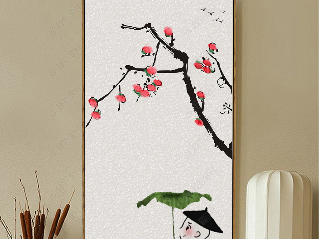 禅意梅花小和尚装饰画玄关