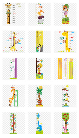 卡通儿童长颈鹿测量身高尺贴纸PNG素材