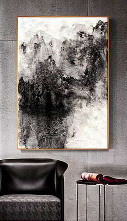 新中式山水水墨泼墨写意素雅装饰画