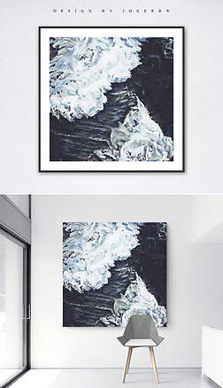 黑白海洋抽象画装饰画|黑白简约抽象艺术油画北欧风格客厅装饰画