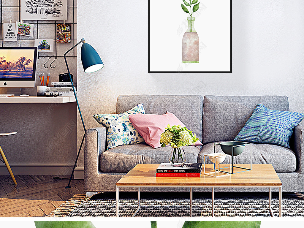 原创北欧餐厅水彩植物现代简约手绘小清新装饰画版权可商用