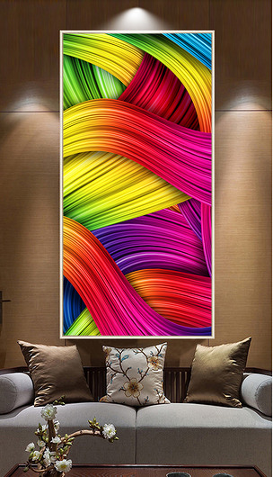 3d北欧抽象水彩粉彩彩色线条装饰画