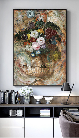 欧式复古手绘油画花卉客厅装饰画无框画