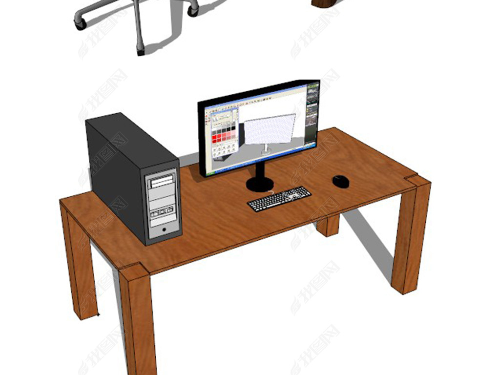 草图大师北欧办公室内电脑桌su模型