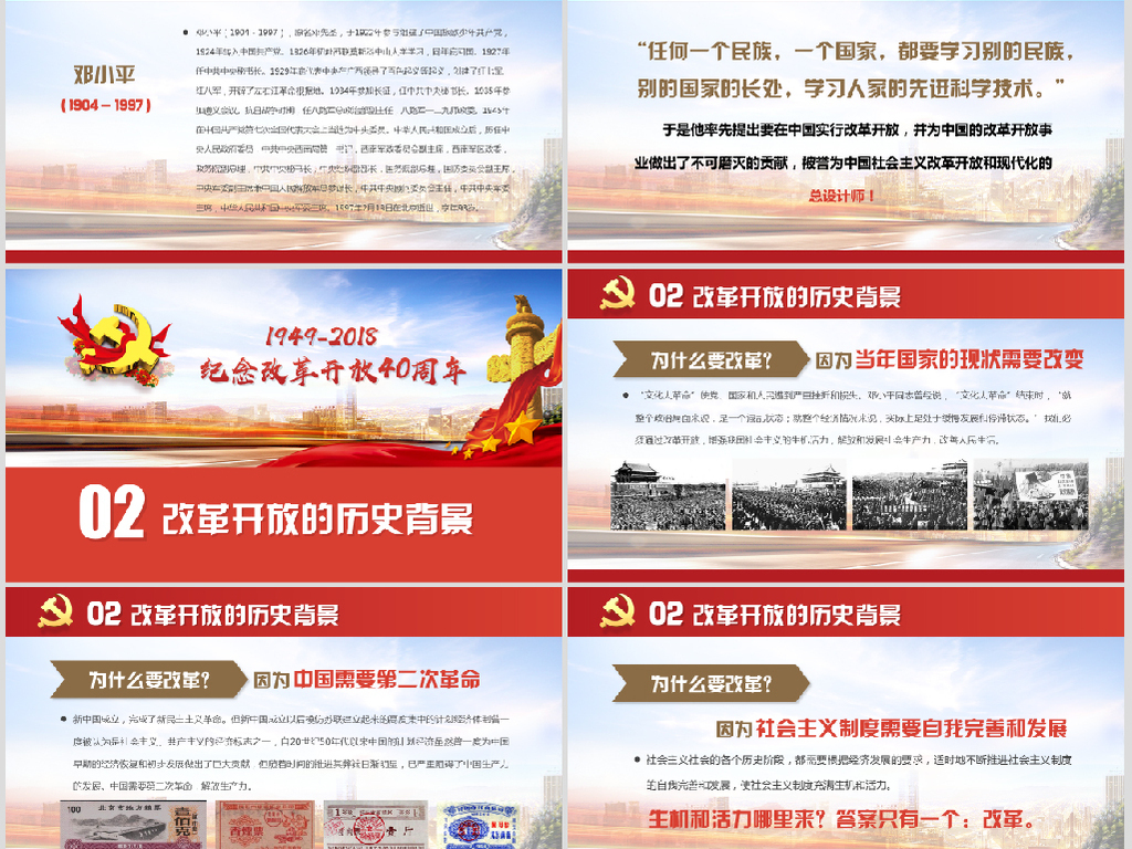 纪念改革开放40周年党课PPT(含讲稿)