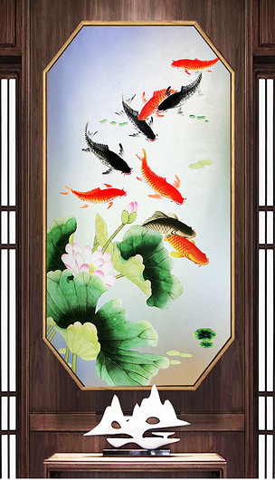 连年有余玄关壁画