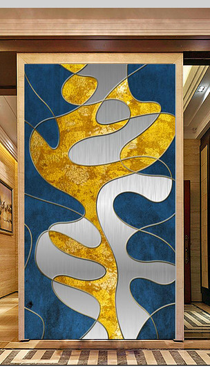 北欧风抽象金箔山水玄关背景墙