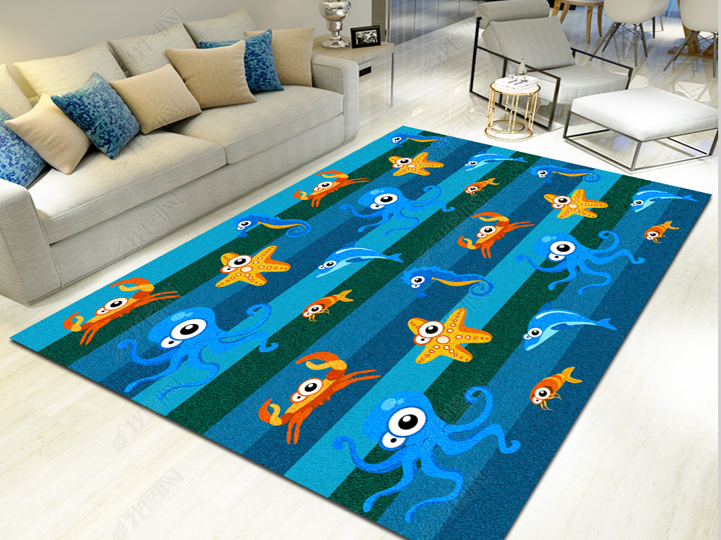 卡通海星地毯儿童房地毯卡通小鱼地垫