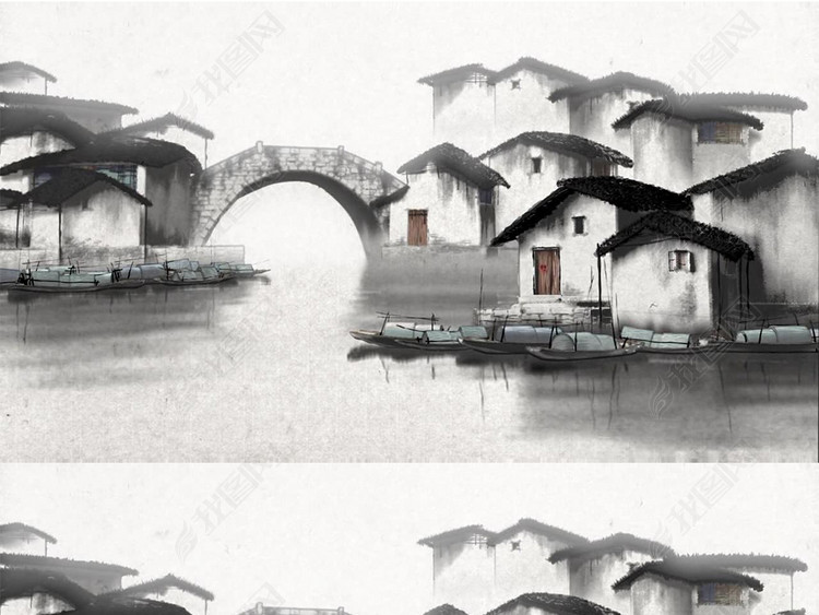 古典水墨江南小镇古风典雅LED视频背景