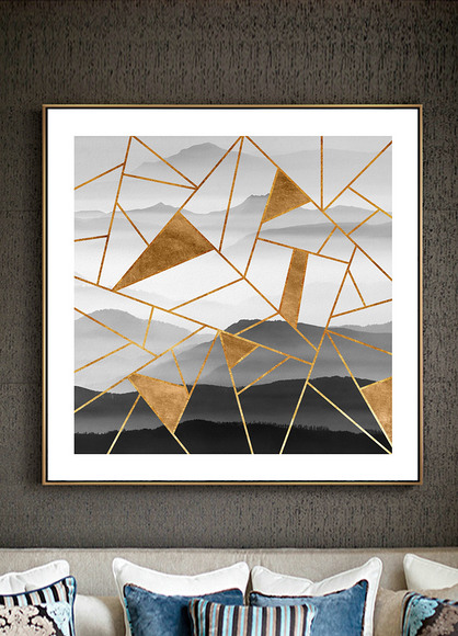 水墨山水几何图形金箔装饰画无框画