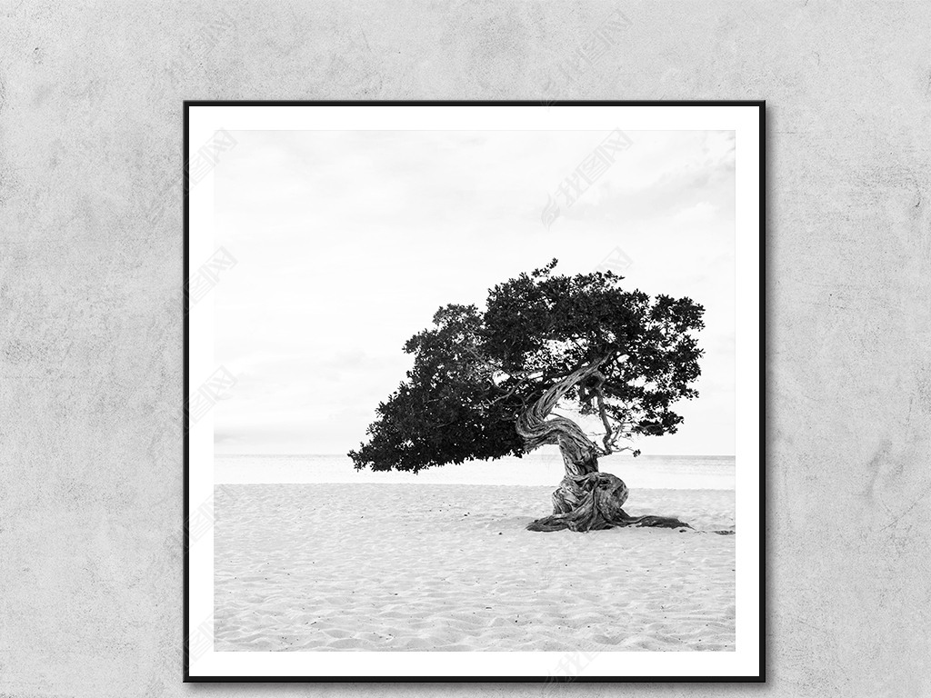 新中式黑白风景树木简约艺术自然风景装饰画