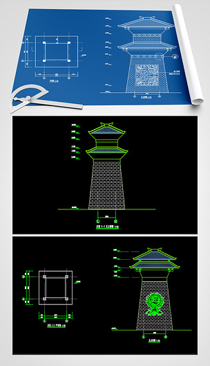 汉阙建筑结构cad图纸