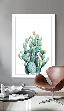 北欧绿色植物仙人掌玄关清新手绘植物装饰画
