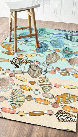 原创手绘贝壳小清新地中海北欧地毯