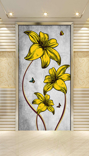 原创怀旧古典百合花北欧小清新田园玄关装饰画