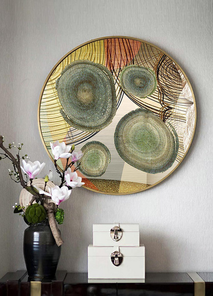 新中式抽象创意年轮线条圆形装饰画无框画