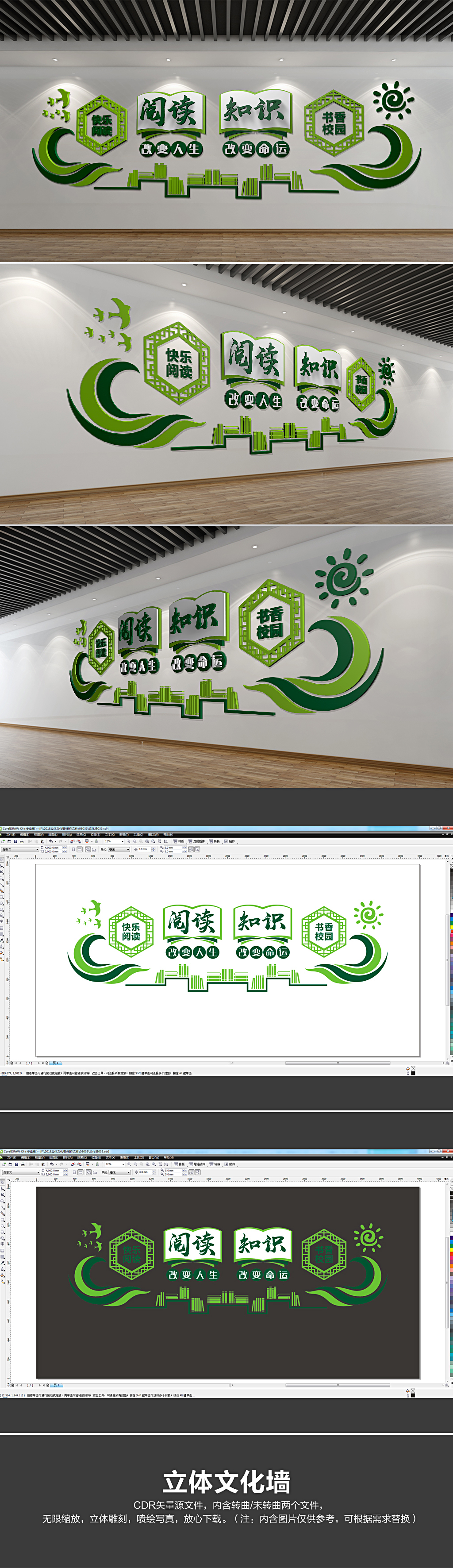 原创立体大气校园阅读改变人生励志学校文化墙-版权可商用