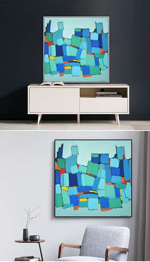 原创蓝色笔刷色块抽象装饰画