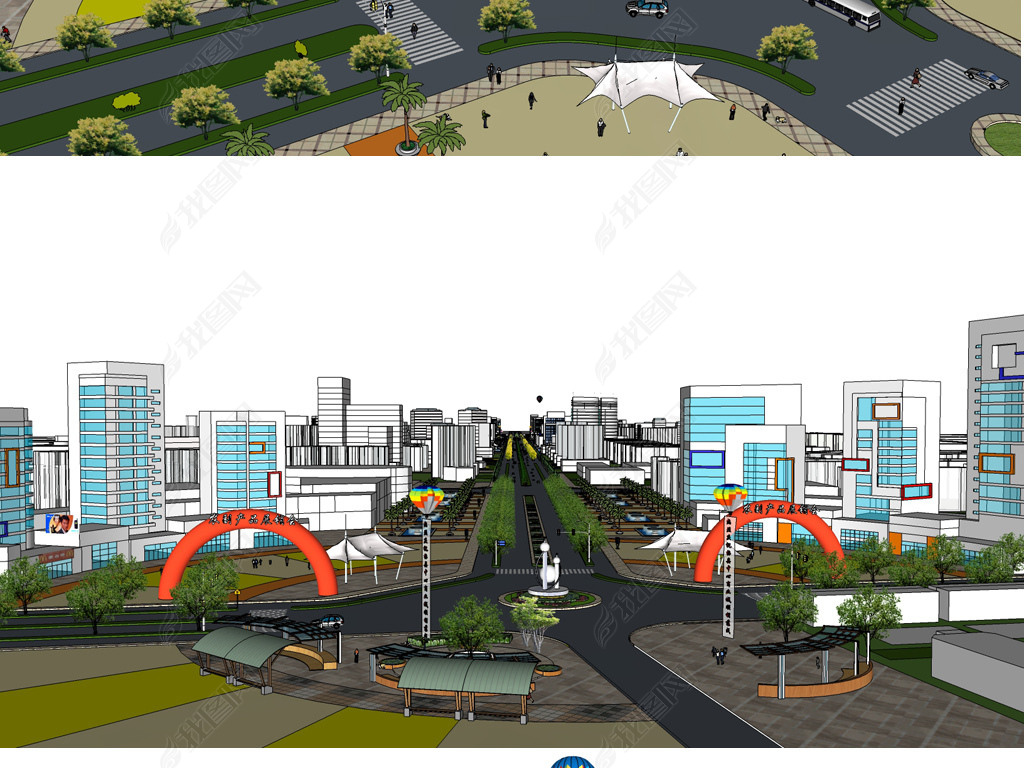 精细城市道路景观规划设计SU模型