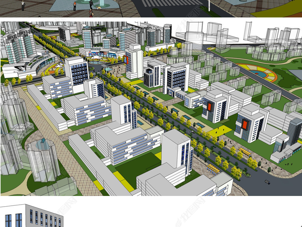 精细城市道路景观规划设计SU模型