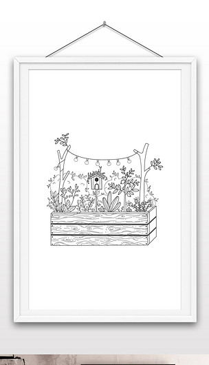 矢量现代北欧风简约黑白线条装饰画插画19