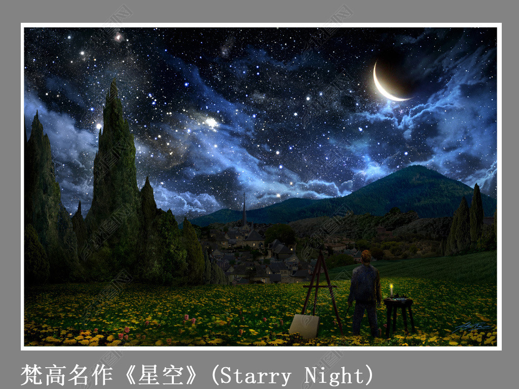 梵高名作星空starrynight真实版原景图还原夜空实景图装饰画