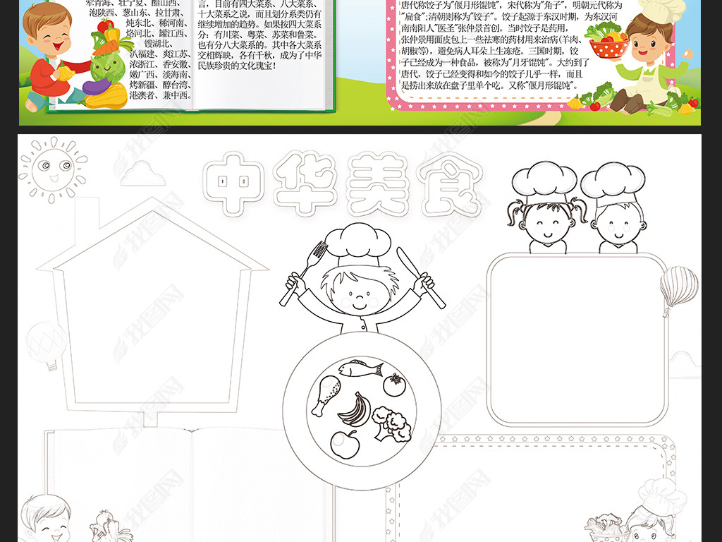 原创中华美食小报厨师手抄报文化电子手抄报模板版权可商用