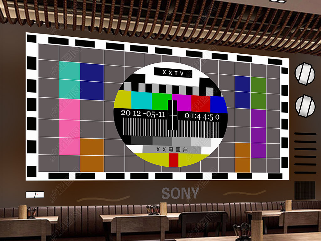 立体电视机信号黑白彩色几何色块装饰背景墙