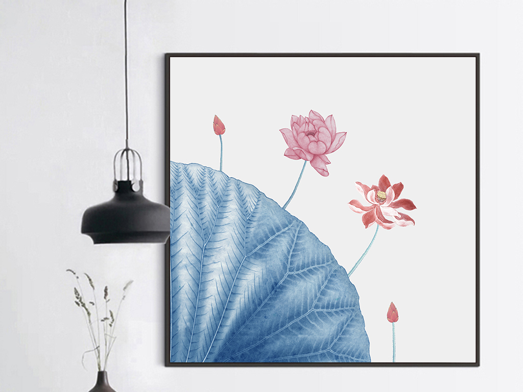 新中式简约禅意水墨荷花壁画背景墙装饰画