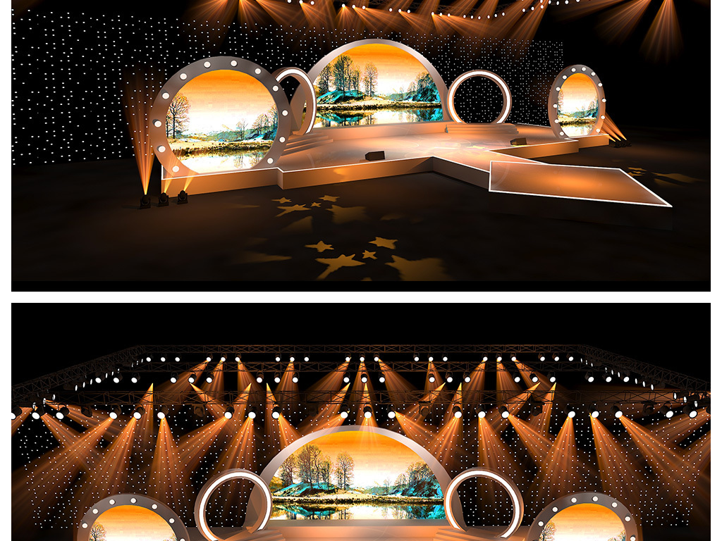 舞美设计 晚会节目 电视台 > 中秋舞台音乐节舞美效果图演唱会舞美