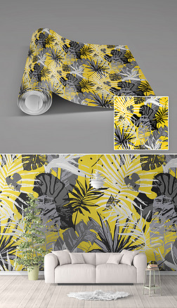 热带雨林印花图案壁纸墙布|热带雨林植物矢量图案无缝墙纸