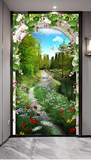 3d立体拱门风景玄关装饰画