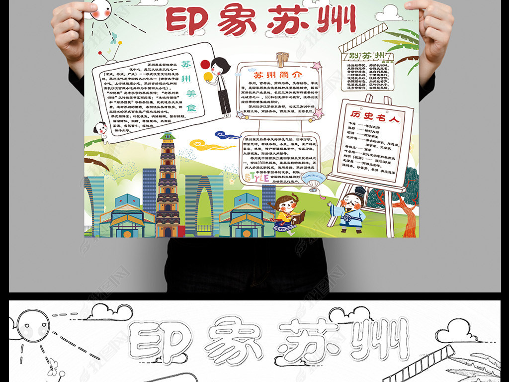 原创苏州旅游我爱家乡地理手抄报电子小报素材版权可商用