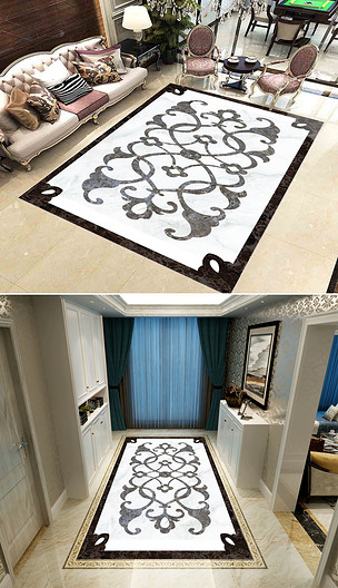 长方形大气客厅大理石纹水刀地面拼花图案