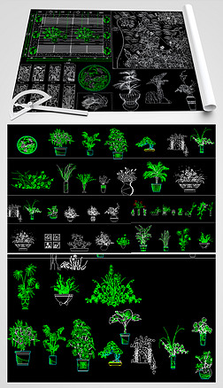 cad荷花荷叶花植物立面图库