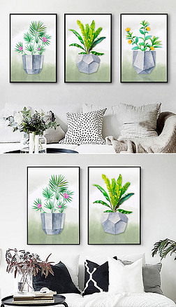 手绘小清新植物花卉叶子现代简约北欧装饰画