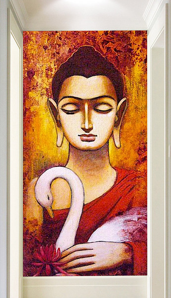 金身罗汉菩萨印度佛教天鹅和平装饰玄关壁画