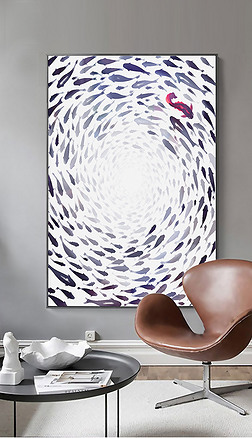 北欧简约鱼群装饰画手绘无框画