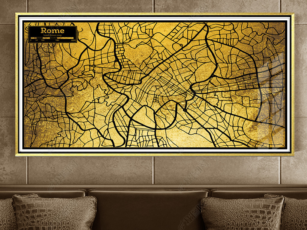 原创罗马金色金箔欧美复古地图城市地图规划装饰版权可商用