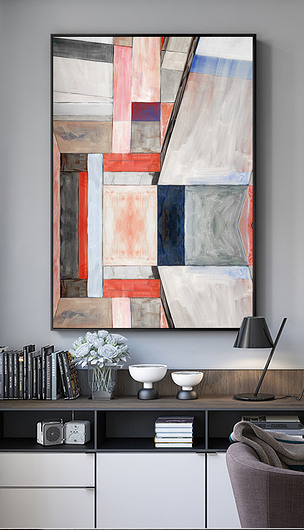 北欧简约现代抽象艺术色块油画几何玄关画