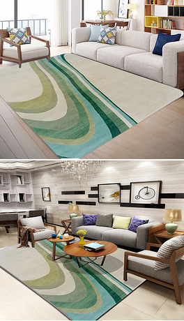北欧宜家现代简约流动绿色渐变线条客厅卧室地毯装饰画