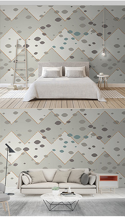 素雅简约金色线条立体几何方块创意软包背景墙