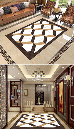 定制图案背景墙地面装饰|大气爵士白大理石纹地拼花瓷砖背景墙图案