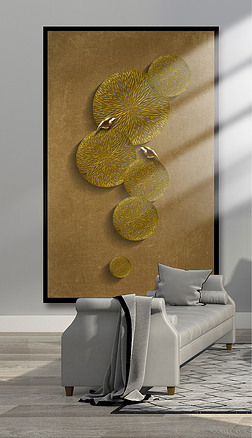 新中式抽象3d浮雕金色风水轮玄关装饰画