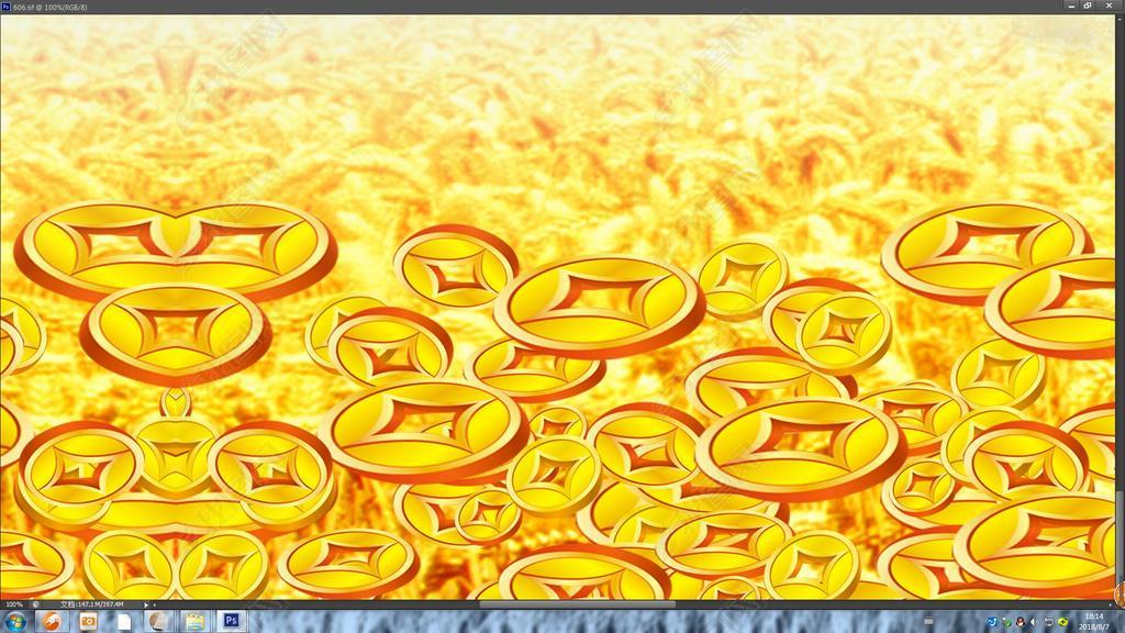 创意抽象新中式金色山水招财进宝背景墙壁画