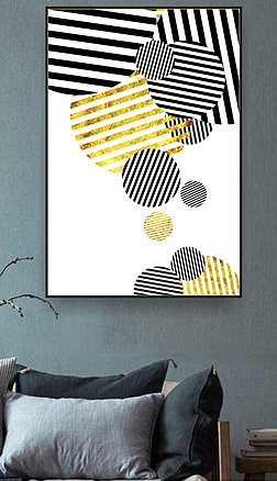 极简主义手绘几何金箔线条抽象艺术北欧黑白风格床头画