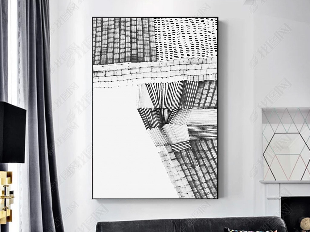 北欧现代简约黑白抽象艺术线条几何装饰画