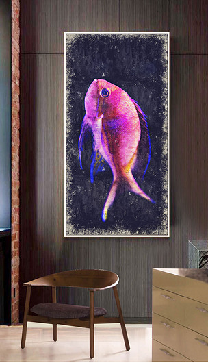 新中式唯美手绘油画孔雀鱼背景墙装饰画