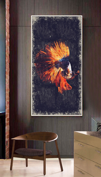 欧式创意手绘孔雀鱼抽象油画客厅沙发装饰画