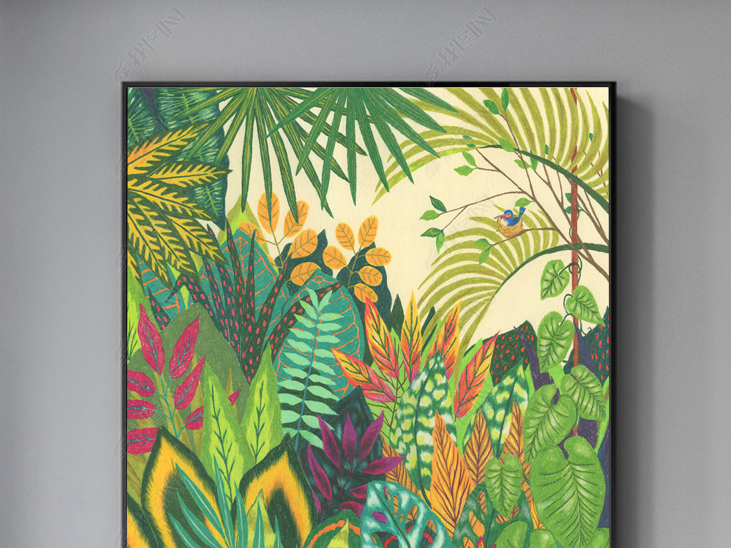 原创现代简约美式抽象自然热带植物女孩装饰画